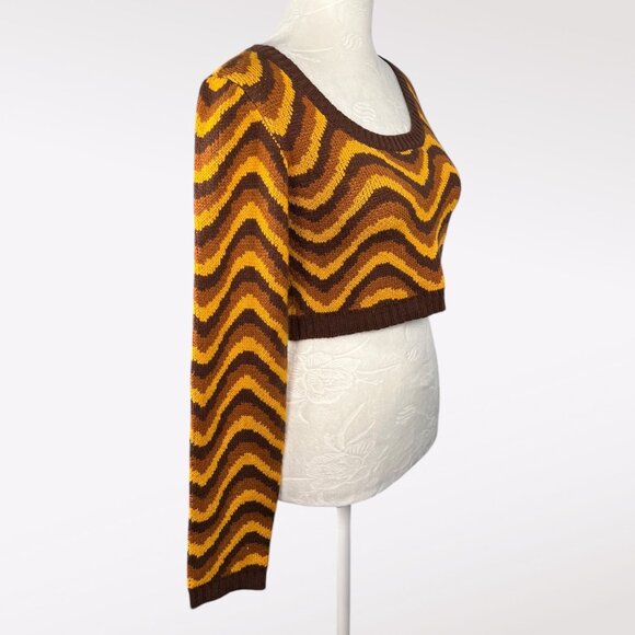 Ragged Jeans Chevron Crop Sweater Women’s Small Brown Yellow Acrylic Knit - Picture 7 of 11